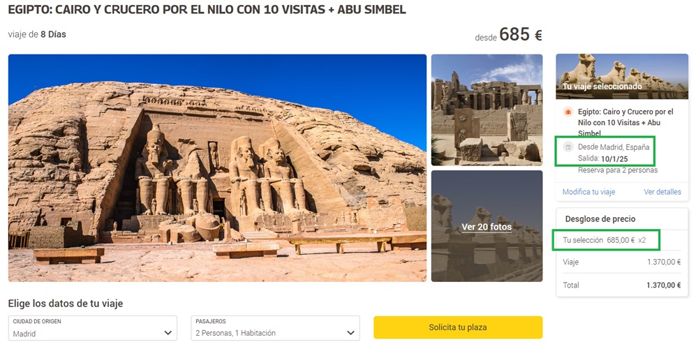 Ofertas Viaje a Egipto Descuentos Circuitos por Egipto. Vacaciones al mejor precio: circuito por Egipto visitando el Cairo, con crucero por el Nilo y Abu Simbel durante 8 días. Egipto al completo, 8 días con todo incluido. Circuitos por Egipto. Ofertas Viaje a Egipto. Viajes Organizados Egipto. Circuitos y Viajes Organizados a Egipto. Circuito Egipto desde Barcelona. Circuito Egipto desde Madrid. Circuito Egipto todo incluido. Viajes a Egipto baratos 2x1. El mejor viaje organizado a Egipto. Viajes a Egipto baratos 2x1. Viaje a Egipto precio 2 personas.