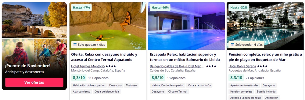 Ofertas Puente de Noviembre 2024 vacaciones baratas. Chollos de viajes para este Puente de Noviembre 2024. Ofertas Puente de Noviembre 2024. Ofertas viajes noviembre 2x1 Puente de Noviembre España. Viajes Puente de Todos los Santos 2024. Ofertas viajes noviembre 2024. Escapadas puente noviembre 2024. Puente noviembre 2024 Madrid. Destinos baratos noviembre 2024.