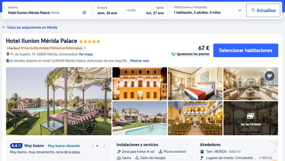 Hotel Ilunion Mérida Palace Ofertas ILUNION Mérida Palace 5* Hotel ILUNION Mérida Palace 5* lujo y confort en Mérida con descuento Hotel Ilunion Mérida Palace desde 33,50€. Ofertas Hotel ILUNION Mérida. hoteles mérida, España. Precios de Hotel Ilunion Mérida Palace. Hoteles en Mérida España. Fotos de Hotel ILUNION Mérida Palace. Mérida palace hotel spain. Hoteles en Mérida cerca del Teatro Romano