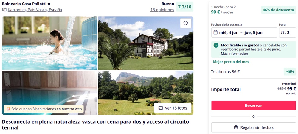 Balneario Casa Pallotti Escapada Relax Valle de Carranza Descuentos Balneario Casa Pallotti ofertas circuito termal Balneario en Carranza. Oferta hotel + circuito termal. Escapada Relax Valle de Carranza. Estancias Balneario Casa Pallotti, Karrantza ofertas Balneario Casa Pallotti en Karrantza descuento alojamiento Balneario Casa Vicente Pallotti con Baños Termales. Servicios que ofrece Balneario Casa Pallotti. Ofertas Casa Pallotti. Balneario Carranza ofertas.